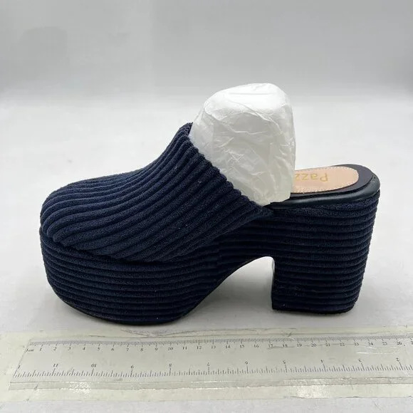 Pazzion Dark Blue Platform Rounded Toe Mules Clogs Slip On Chunky Heel Shoe - Picture 2 of 8